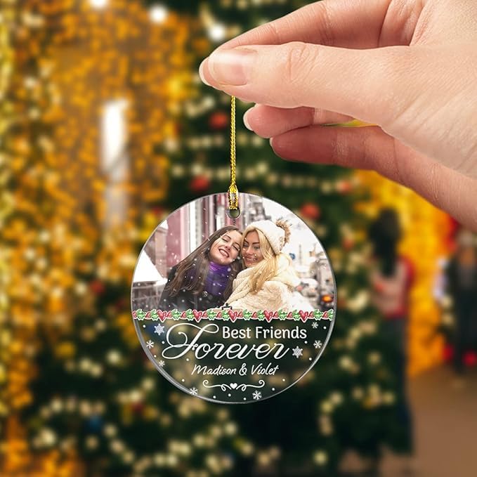 Personalized Best Friend Ornament Custom Friendship Christmas Ornament Friends Forever Acrylic Ornaments with Photo Picture Xmas Tree Gifts for Besties BFF Soul Sister