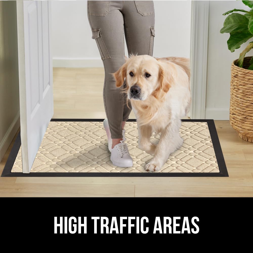 GORILLA GRIP 100% Waterproof All-Season WeatherMax Doormat, 72x24, US Designed Natural Rubber, Stain and Fade Resistant, Low Profile Indoor Outdoor Door Mats, Easy Clean Patio Mat, Modern Latte