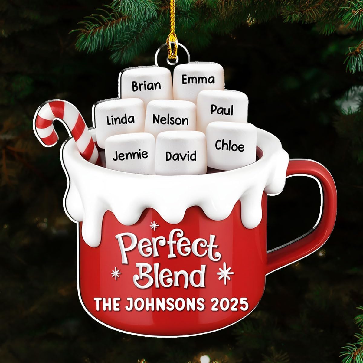 A Blend of Christmas Cheer Personalized Acrylic Ornament β Custom Name Charms Family Members up to 10 People, Holiday Decoration for Family Members & Friends