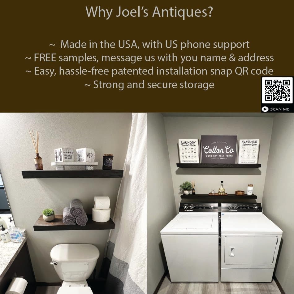 joelsantiques 36 Inch Wooden Floating Shelves for Wall - 36x12x2 in - Made of Natural Wood - Long Heavy Duty Rustic Wall Shelves for Bedroom - Perfect for Living Room, Kitchen - Black