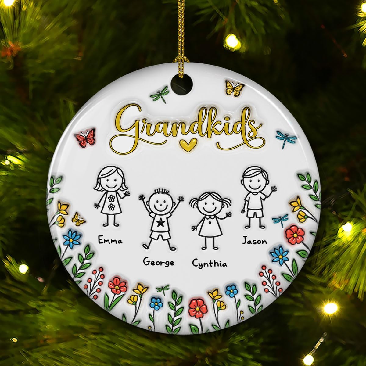 Grandkids Personalized Ceramic Ornament β Grandkids Christmas Ornament, Custom Holiday Keepsake, Family Tree Gift