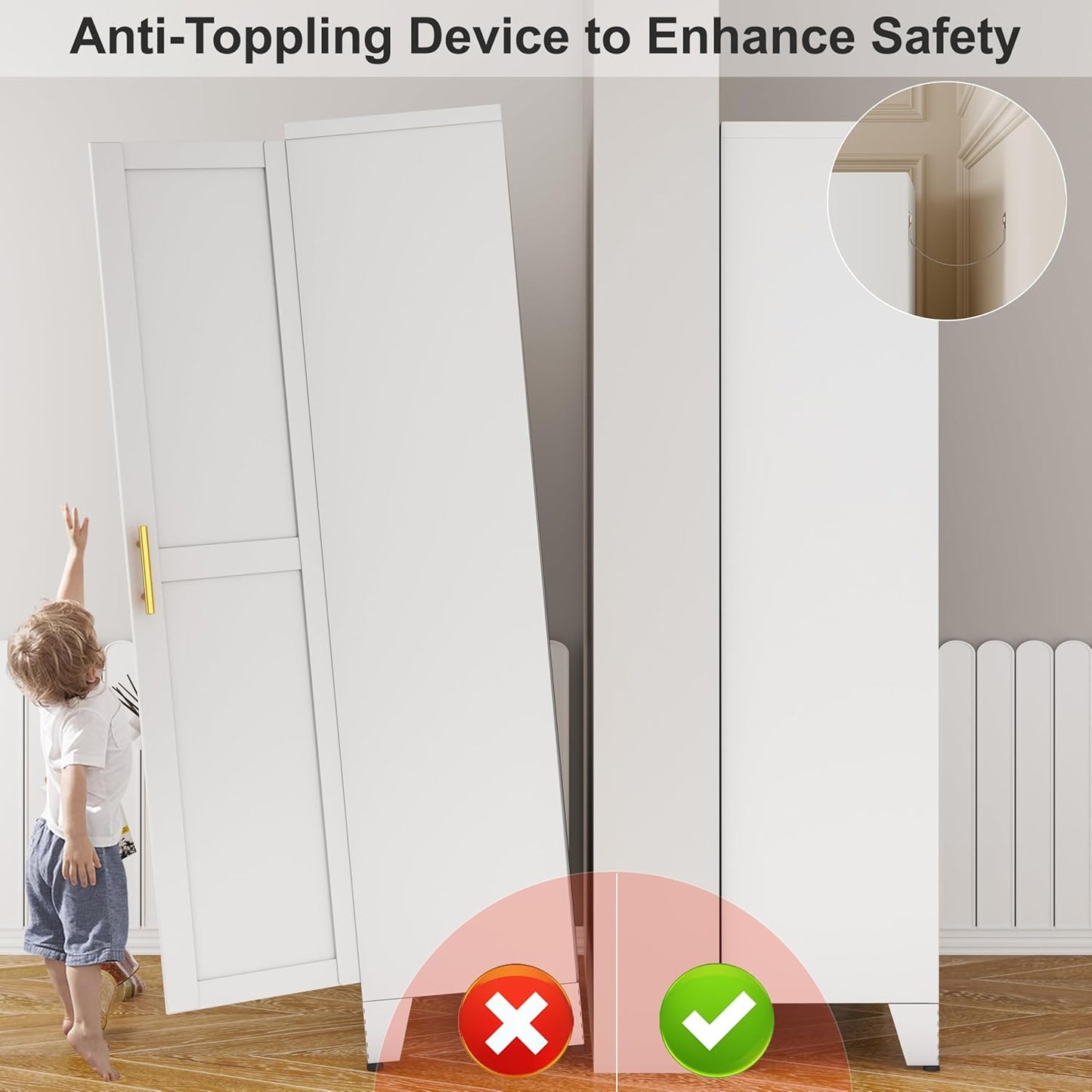 Metal Pantry Cabinet with 2 Doors and Adjustable Shelves - 61" Kitchen Storage Cabinet with Gold Handles - Versatile Storage for Kitchen, Bathroom, Dining Room, Utility Room - White