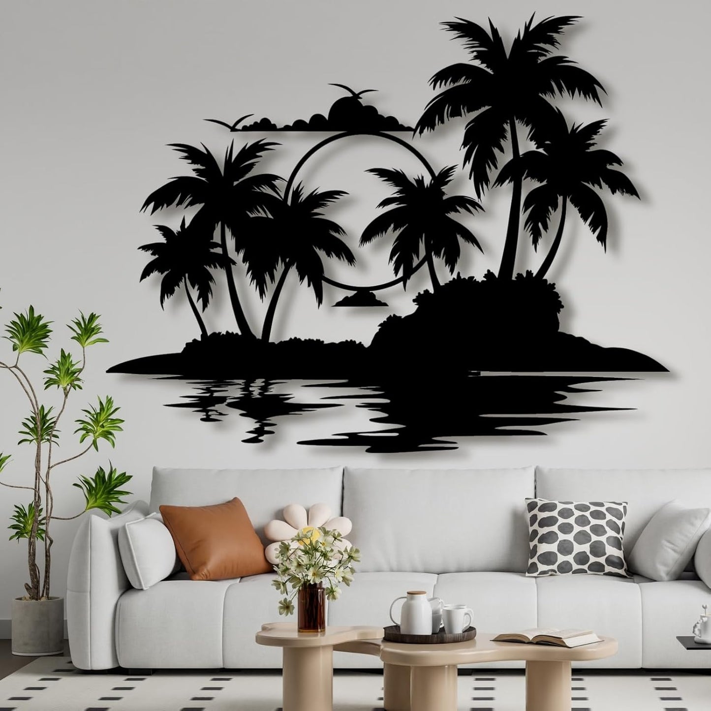 Palm Tree Metal Wall Decor,Palm Tree Metal Wall Art,Metal Palm Tree,Metal Palm Tree Wall Decor,Tropical Metal Wall Art,Beach Wall Decort,Metal Wall Decor (style 2,white,28 L" x 22 W" / 70 x 55 cm)