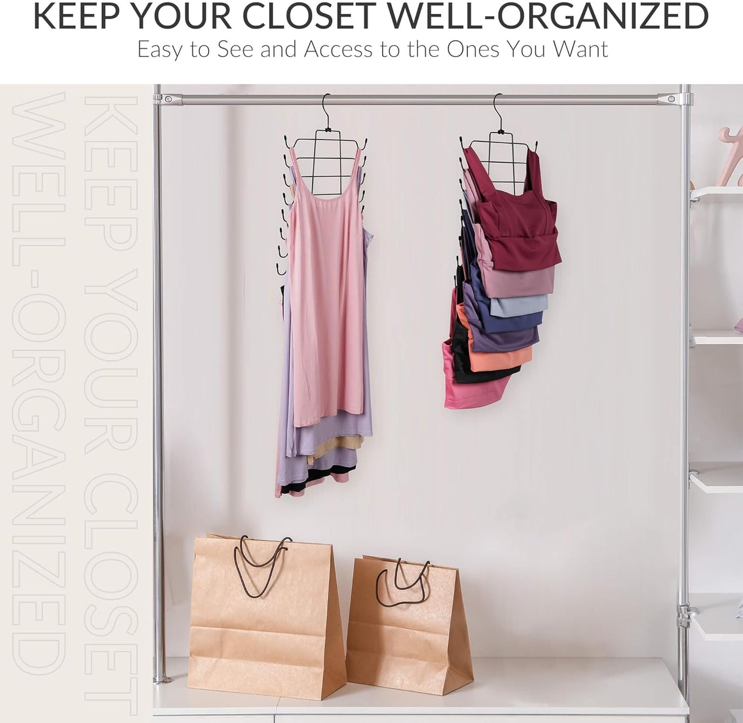 ZEDODIER 6 Pack Tank Top Hanger, Space Saving Bra Hangers, Non-Slip Hanging Sport Bras Holder, Closet Organizers and Storage for Camisoles Tank Tops Bras Ties Swimsuits Strappy Dress, Black