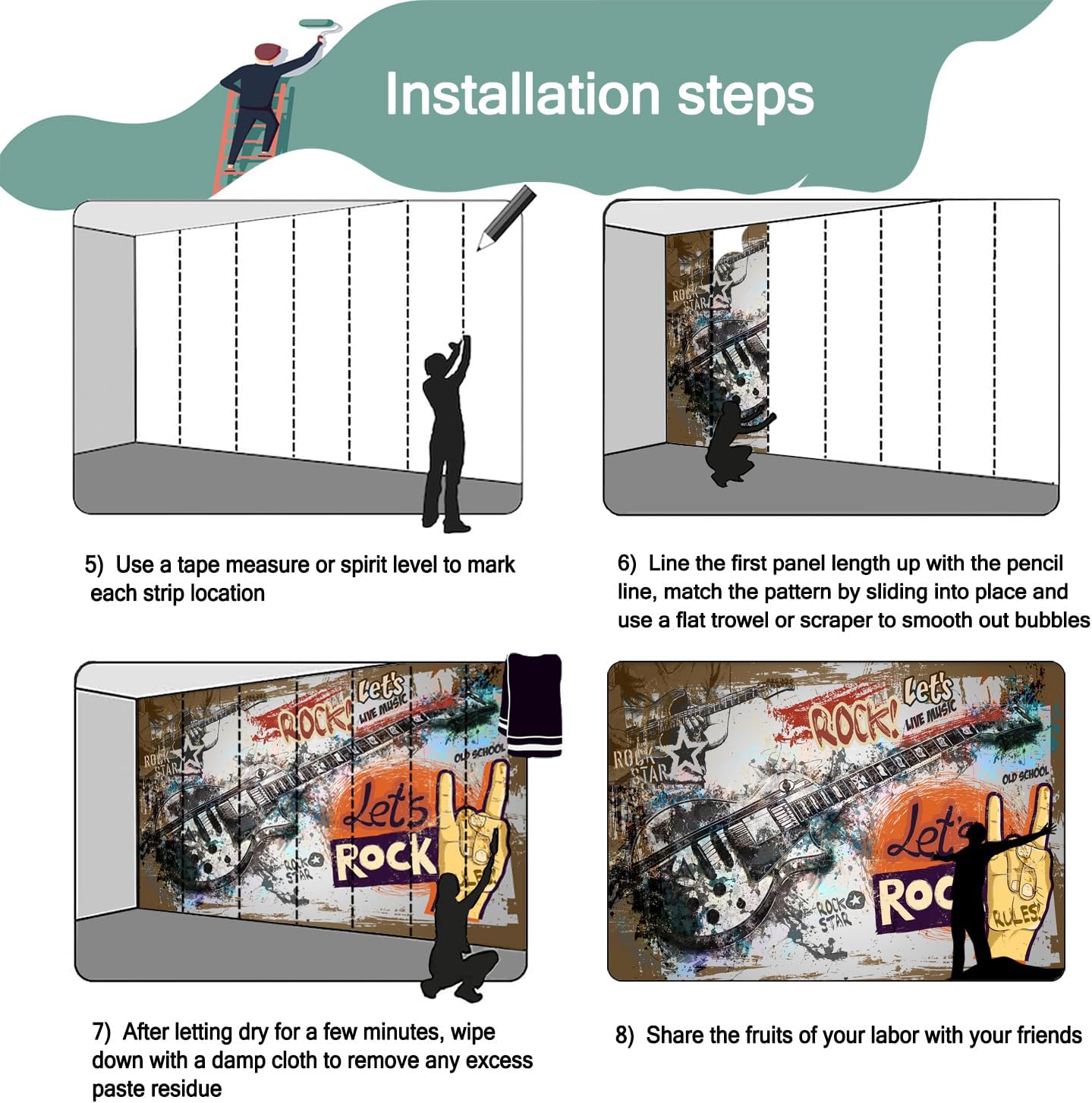 -Vintage Graffiti Hand-Painted Wall Bedroom Mural XT17 M 140" x 91"