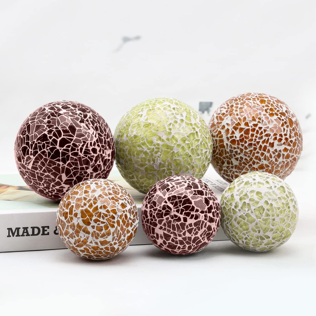 6 PCS 2.5inch Glass Decoration Orbs Set Glass Mosaic Sphere Balls Mix Color Bowls Vases Table Centerpieces Home Living Room Christmas Wedding Party Ornaments