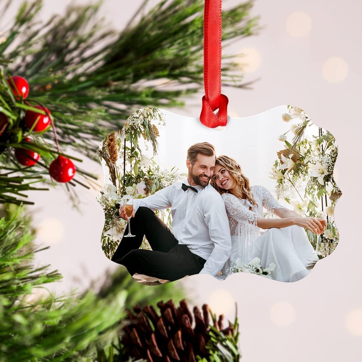Personalized Photo Christmas Ornaments Custom Metal Aluminum Ornament 2 Sides with Picture & Text - Xmas Tree Hanging Decorations Gifts for Couple Family Best Friends