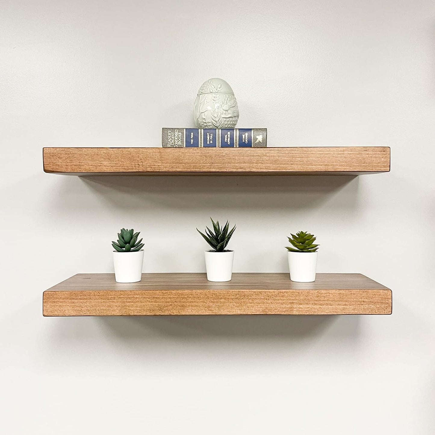 URBANDI, Rustic Floating Shelves, Set of 2, Hidden Bracket, Solid Wood, Heavy Duty, Wall Mounted Shelves, (Brown, 36Wx8D)