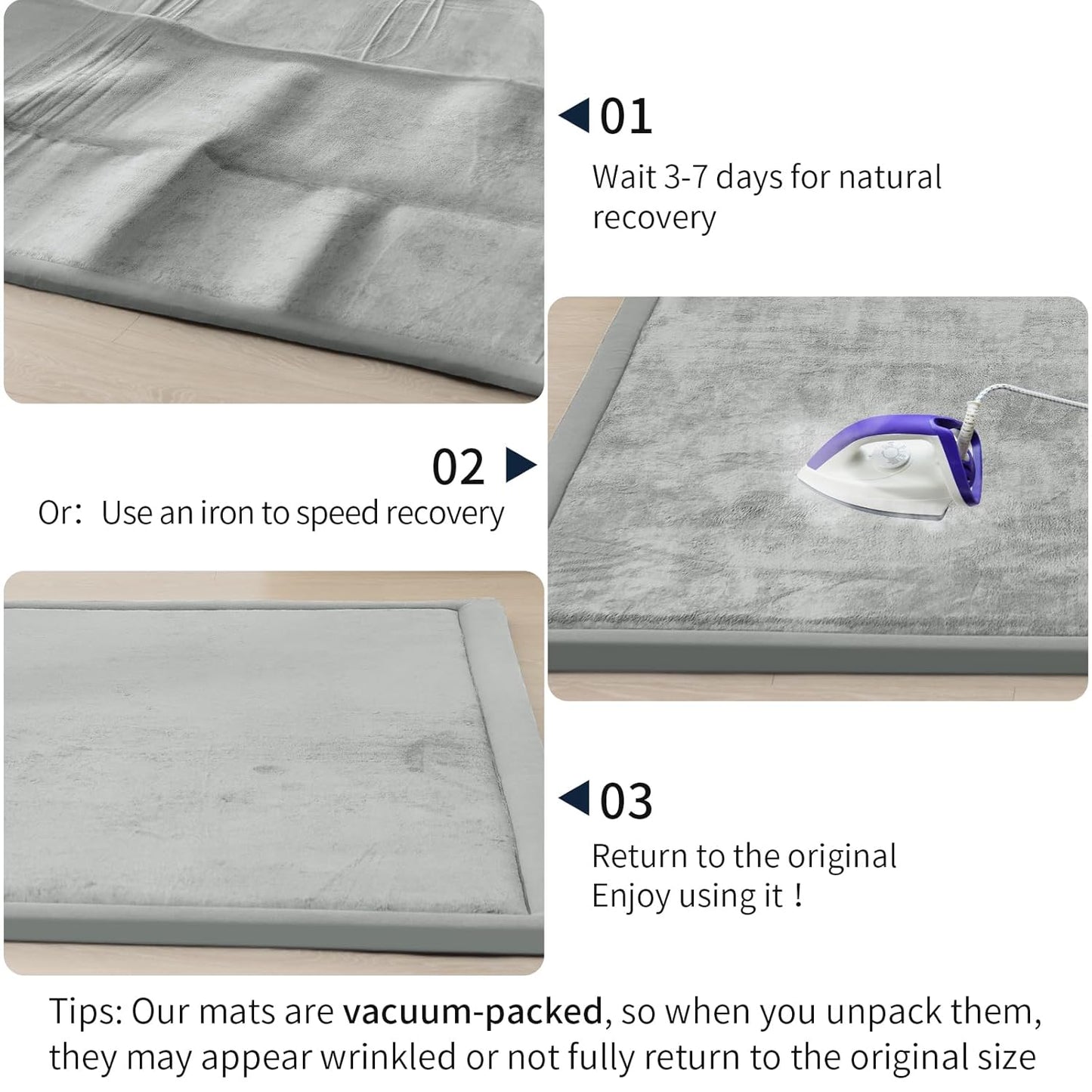 ACOMOPACK Baby Play Mat for Floor 1.3" Thick Memory Foam 50x50 Soft Velvet Playpen Mat for Kids,Infants,Toddlers,Tummy Time Crawling Mats with Non-Slip Bottom,Yoga,Tatami,Nursery Rug(Light Grey)