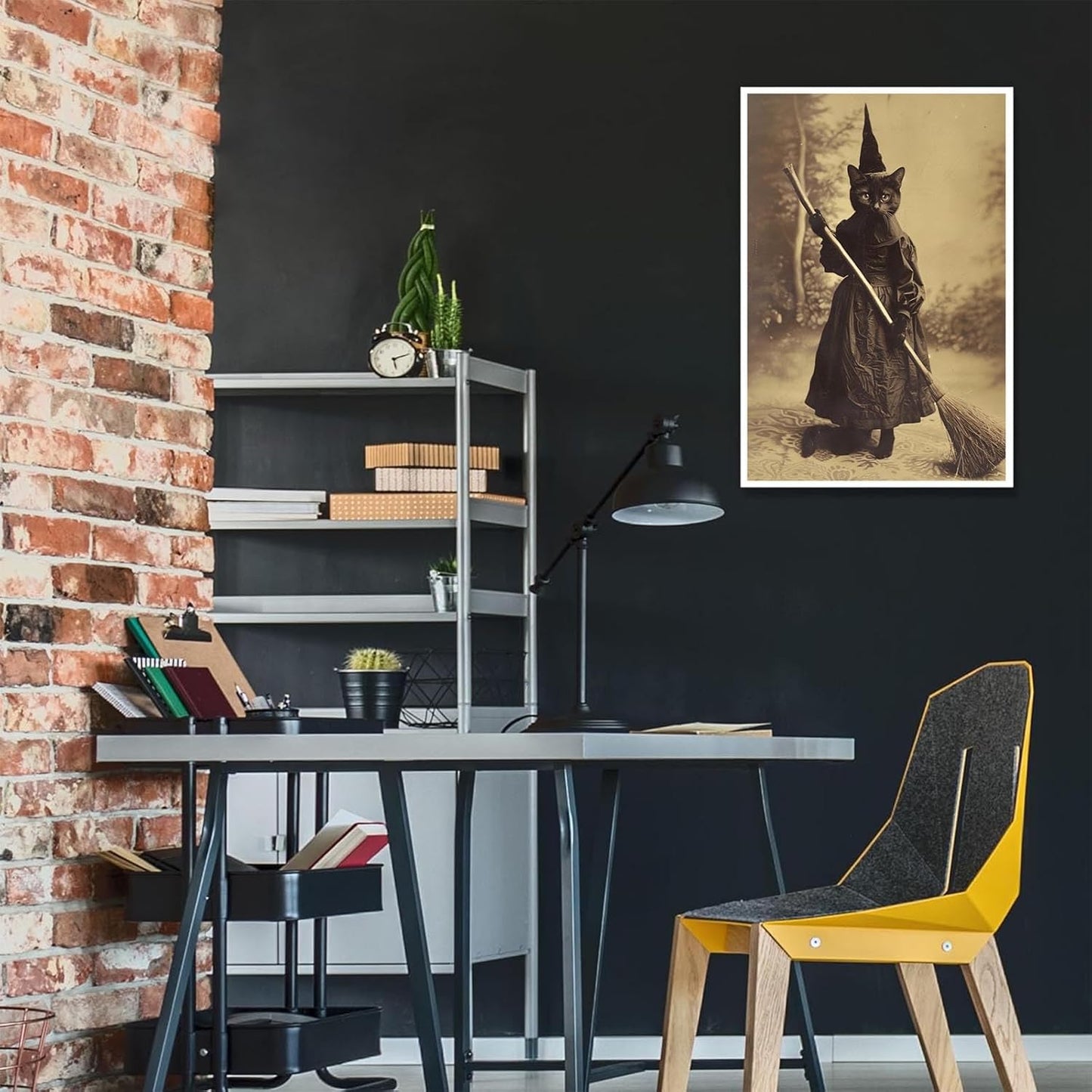 Halloween Decor Posters Black Cat Witch Canvas Wall Art Vintage Spooky Print Of Gothic Room Family Dark Academia Decorations Creepy Picture Poster Aesthetic 16X24inch Unframed