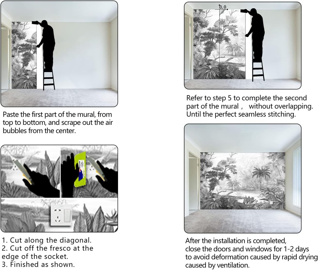 Grey Tropical Rainforest Plant wallpeper Living Room Bedroom Jungle Botanical Wall Mural - 137"x96"(Not Peel and Stick)