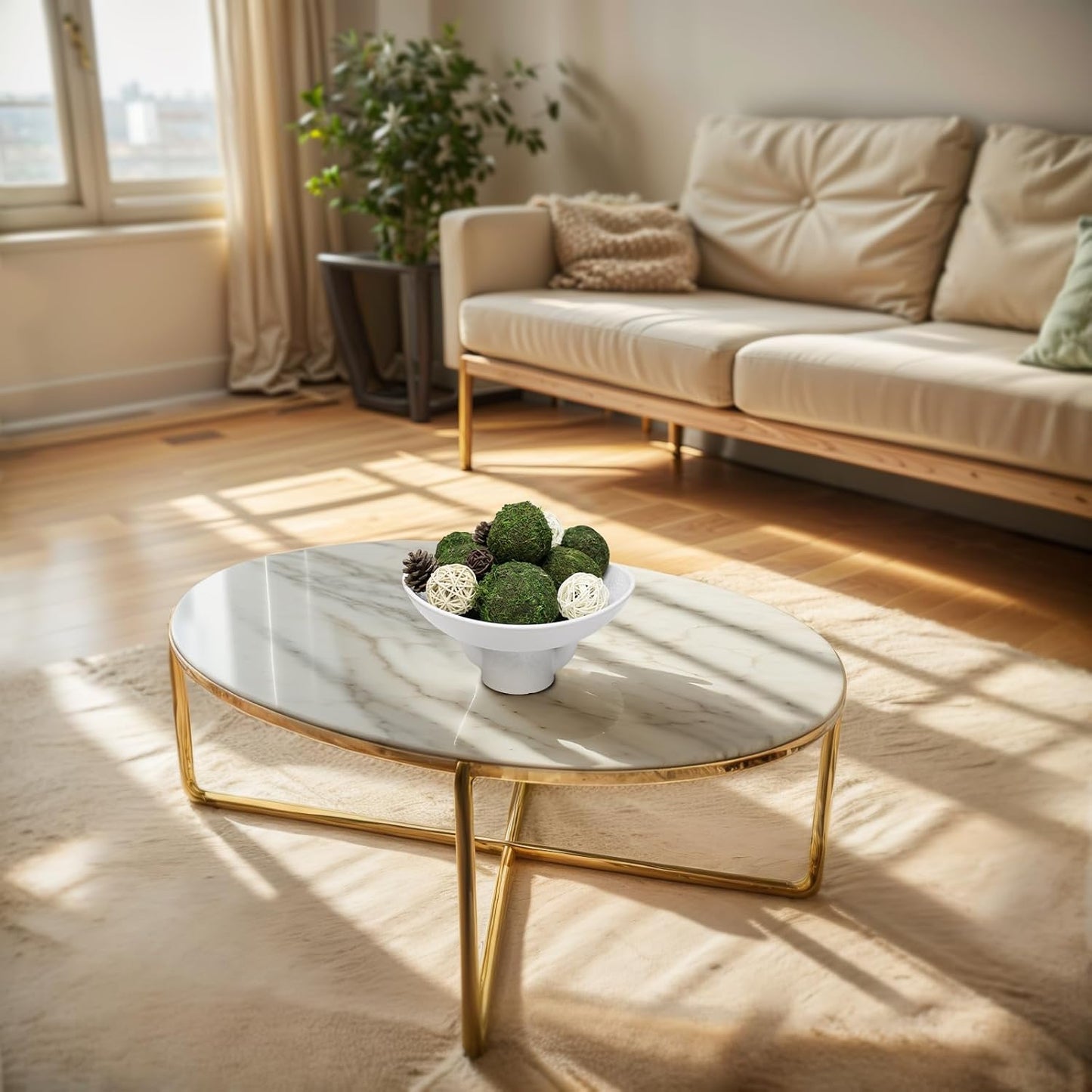 NAHARO Elegant White Ceramic Bowl with Moss Ball Set-10 Decorative Bowl with 16pc Decorative Balls for Farmhouse Table Centerpiece, Living Room or Home Decor