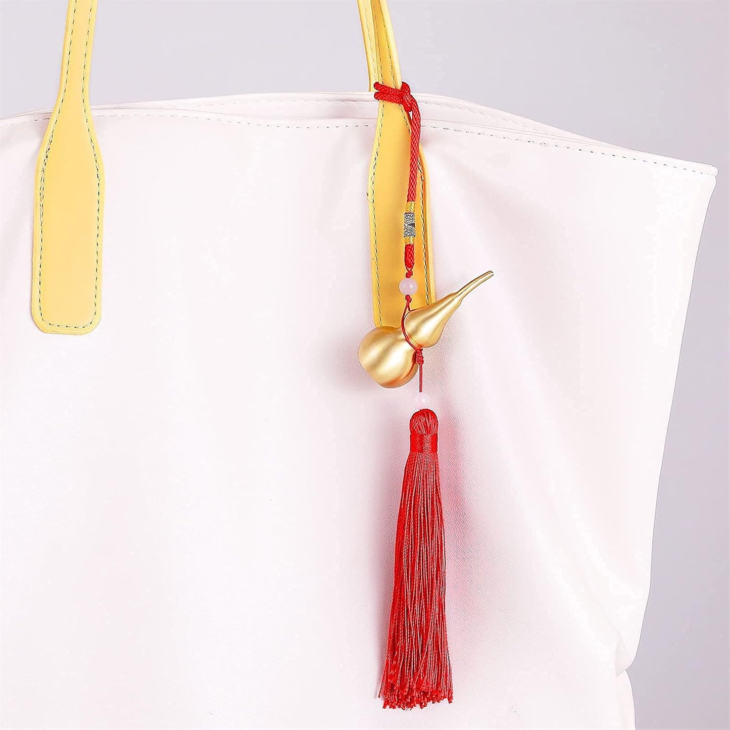 Feng Shui Brass Wu Lou Golden Gourd with Red Luck Strip Treasure Pendant for Bedroom,Car Hanging Ornaments,Fortune Protection,Hu Lu Bring Good Luck Safty Success,2.75inch Tall,Full Brass