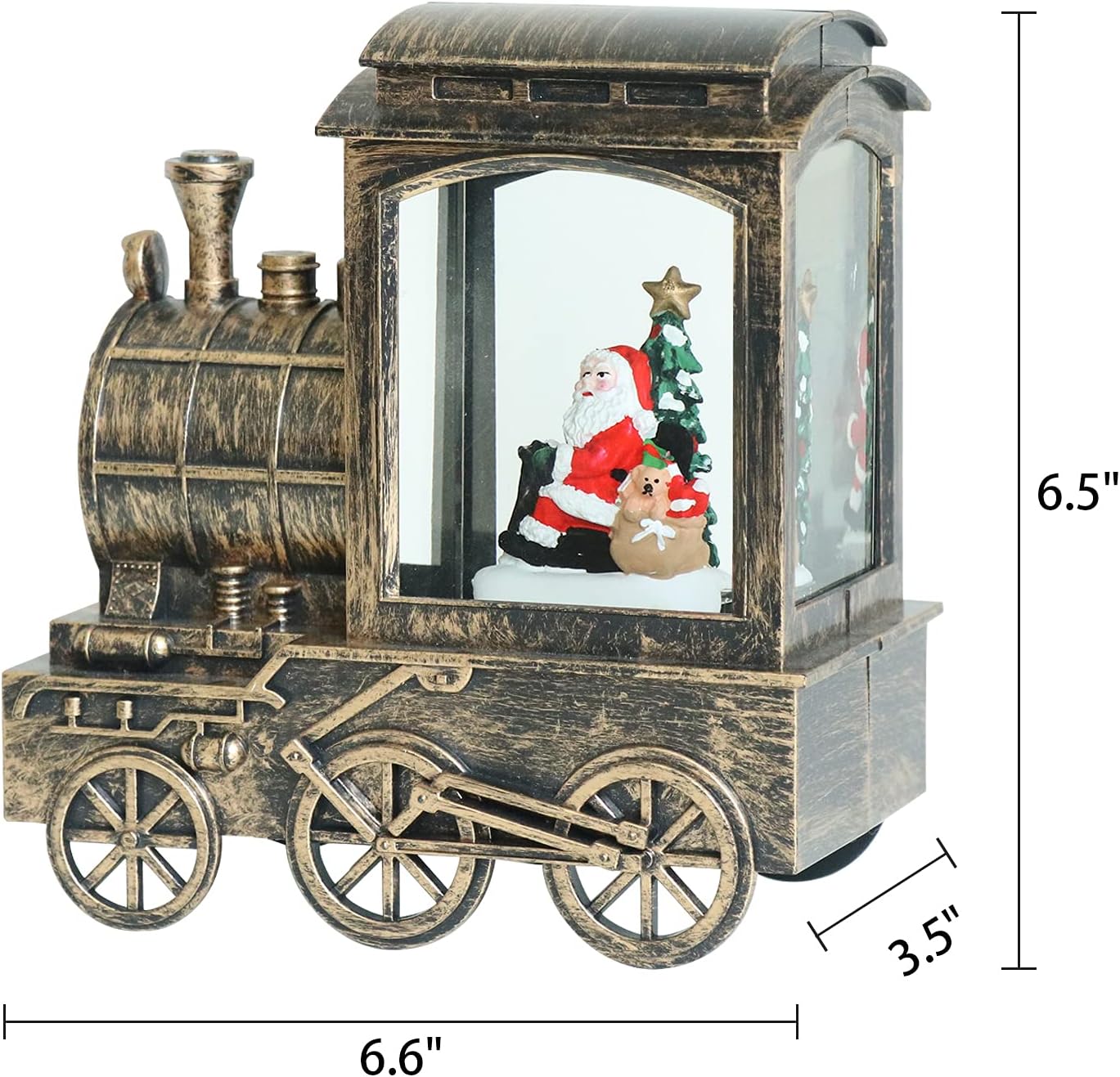 GenSwin Christmas Snow Globe Lantern Train Water Swirling Glitter with 6H Timer, Musical LED Lighted Battery Operated Santa Claus Scene for Christmas Home Decoration and Gift(Copper)