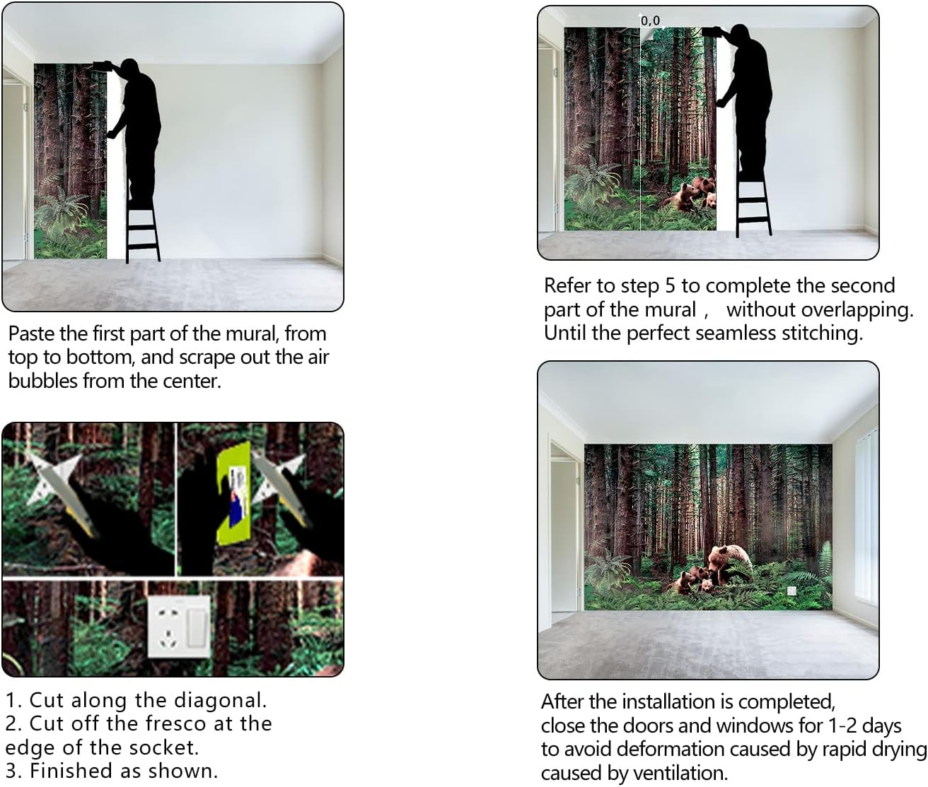 Forest Animals Bear wallpeper Kids Bedroom Woods Wall Mural - 137"x96"(Not Peel and Stick)