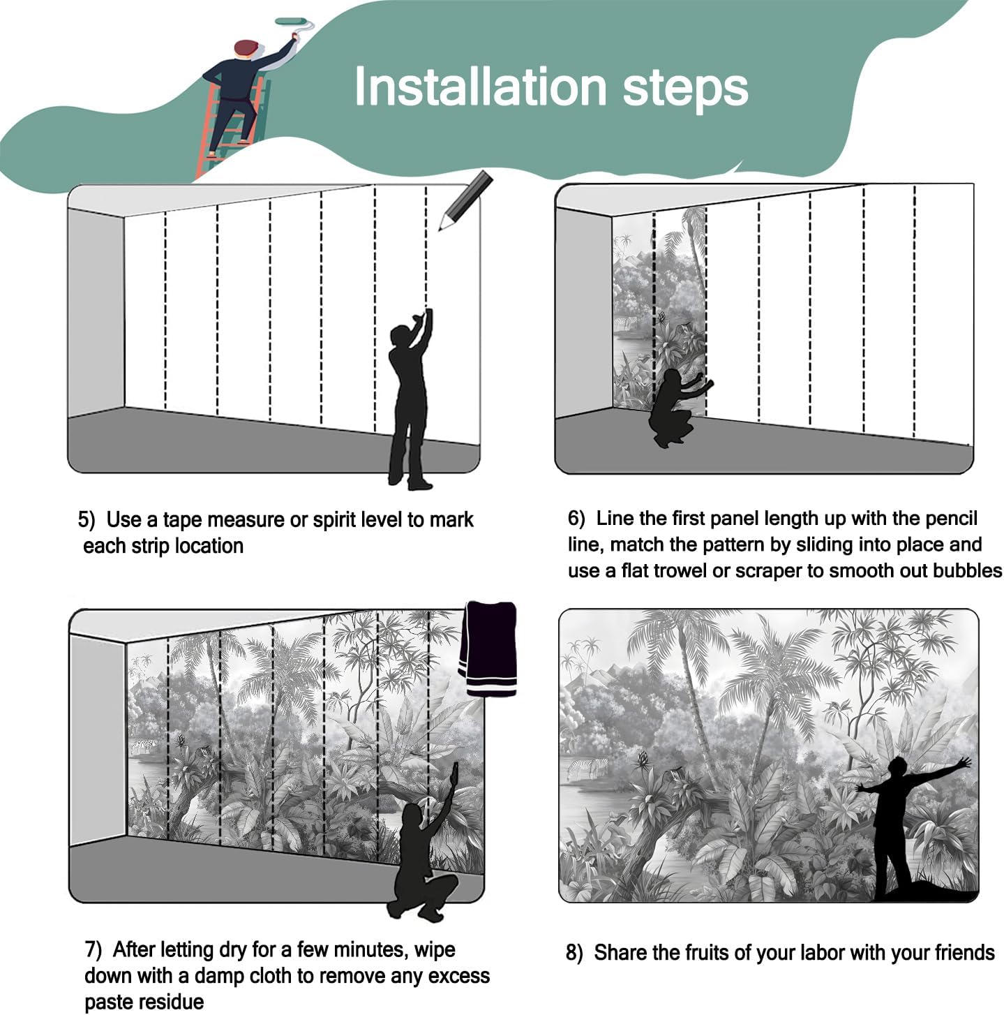 -Grey Rainforest Leaves Fabric Wallpaper Bedroom XT11 S 100" x 65"