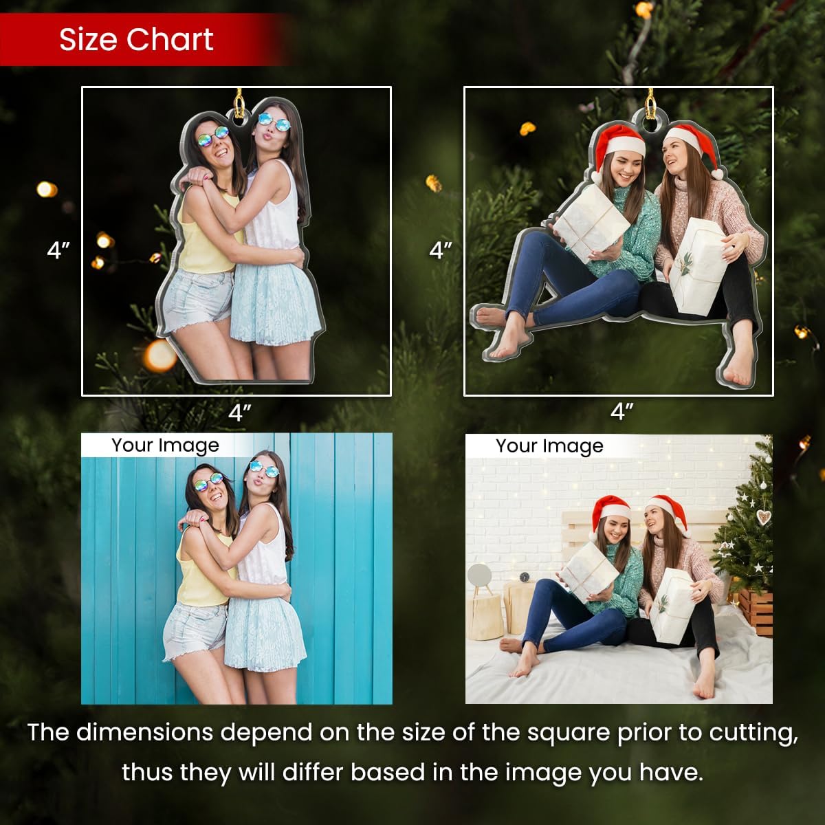 Personalized Best Friend Photo Ornament - Customized Besties Picture Shaped Acrylic Ornaments, Gift for Friends Bestie, Custom Christmas Ornaments