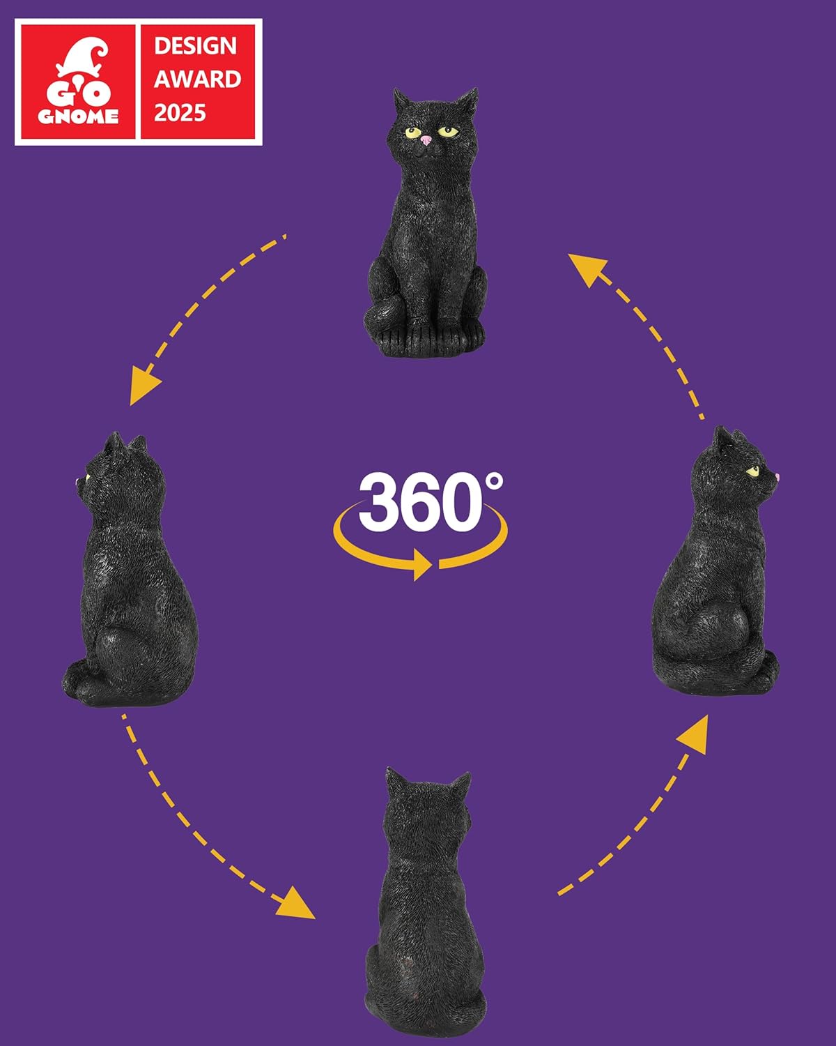 Black Cat Figurine with Glow-in-The-Dark Eyes - 7.3" Spooky Resin Halloween Decorations Halloween Decor Outdoor/Indoor (Black Cat)