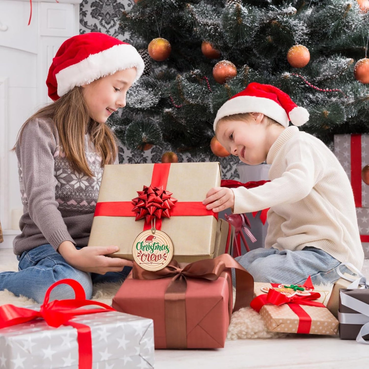 FUMILE Unfinished Natural Wood Slices 4-4.5 Inch, 10 PCS Round Wooden Discs with Tree Bark, Wood Rounds for Crafts Christmas Ornaments, Wood Circles for Rustic Wedding Decoration