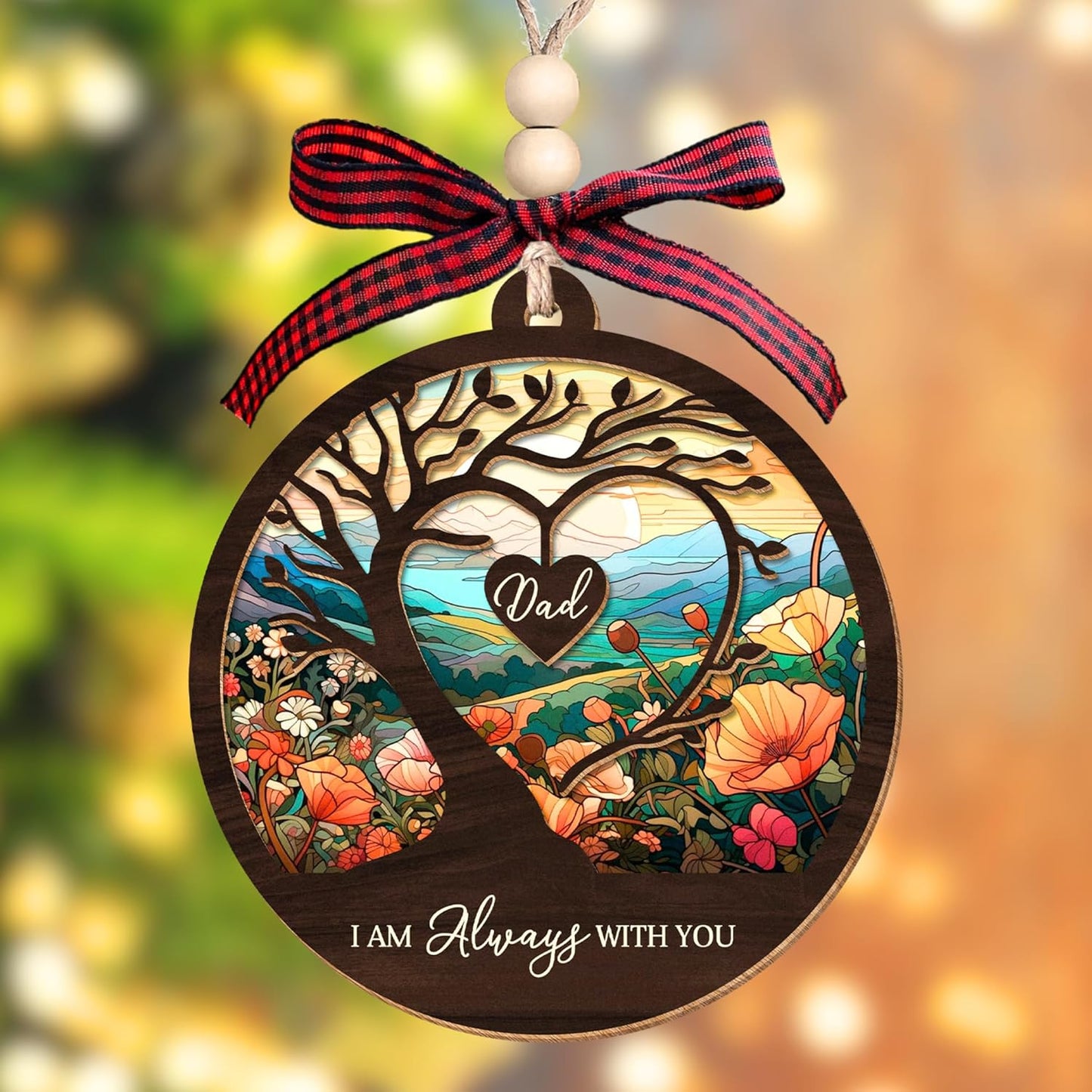 Dad Memorial Ornament - Memorial Ornaments for Loss of Dad - Bereavement Gifts - Memorial, Remembrance, Sympathy Gift - 2 Layer Wood Acrylic Suncatcher Ornament