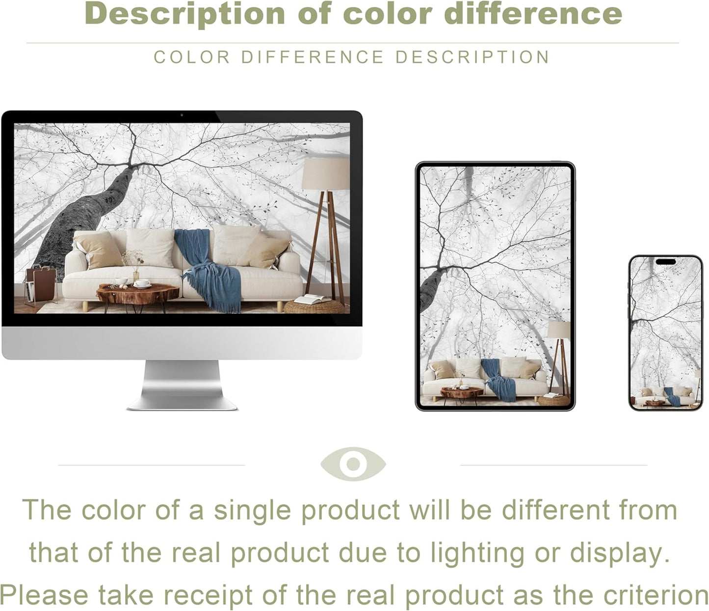 Gray Forest Woodland Wallpaper Mural for Bedroom Living Room (Not Peel n' Stick)