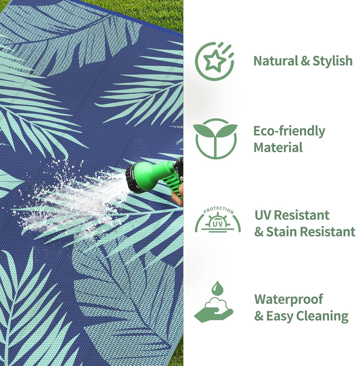 GENIMO Outdoor Rug 6' x 9' Waterproof for Patios Clearance, Reversible Outdoor Plastic Straw Camping Rug Carpet, Large Area Rugs Mats for RV, Camper, Deck, Balcony, Porch, Beach, Royal Blue&Blue Green