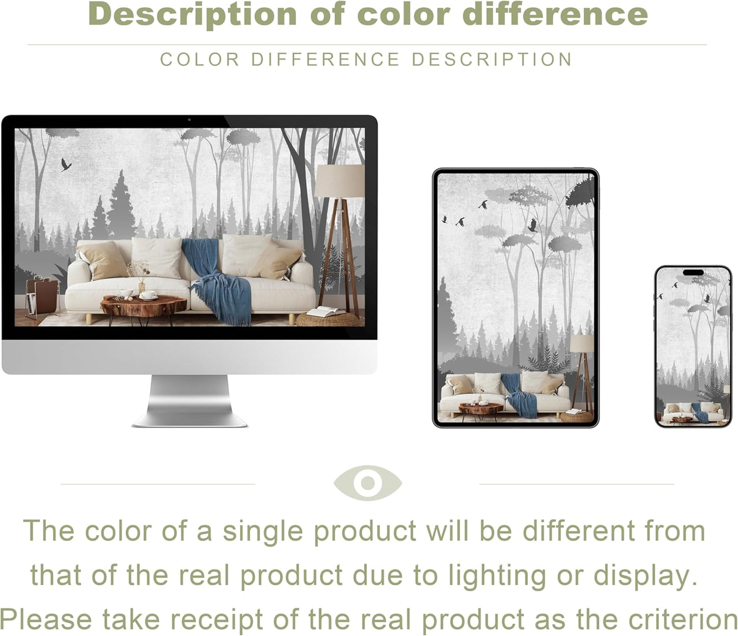 Gray Forest Wall Mural Wallpaper for Bedroom Living Room(Not Peel and Stick)