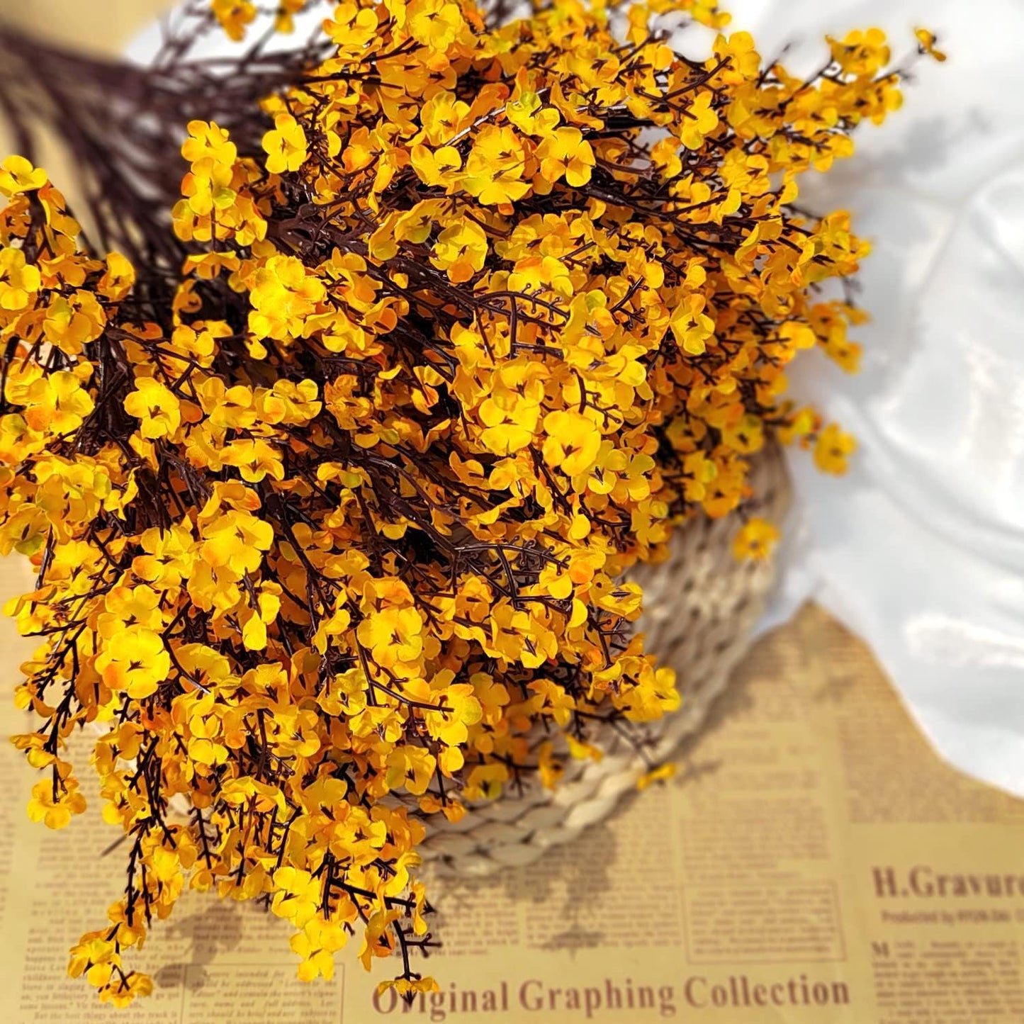 10Pcs Artificial Babys Breath Flowers, Orange Fall Flowers, Fake Silk Flowers for Home DIY Floral Arrangement Table Centerpiece Fall Thanksgiving Autumn Decoration