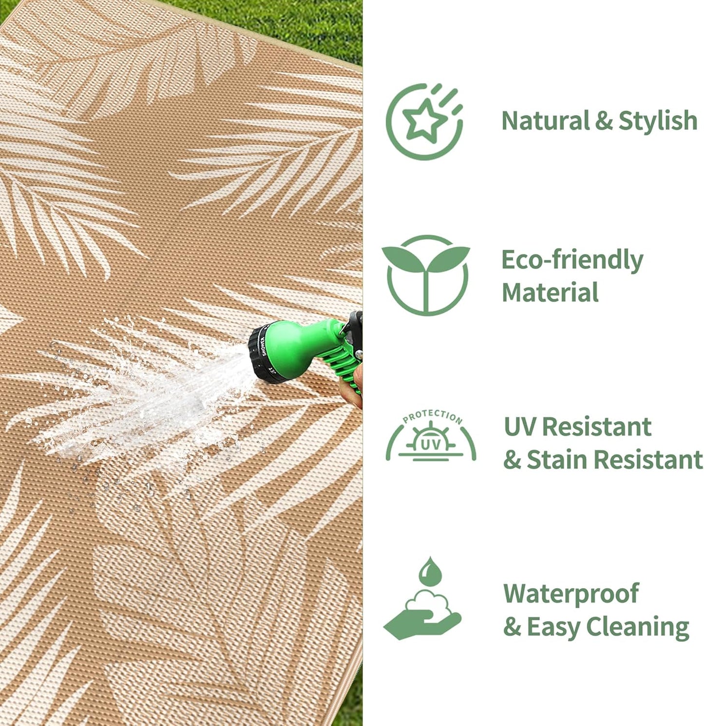 GENIMO Outdoor Rug 5' x 8' Waterproof for Patios Clearance, Reversible, Plastic Straw Camping Rug Carpet, Large Area Rugs Mats for RV, Picnic, Backyard, Deck, Balcony, Porch, Beach, Brown&Beige