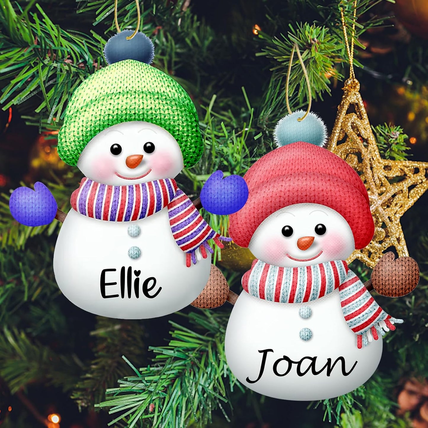 Personalized Christmas Ornaments with Names Snowman Custom Family Ornament Customized Xmas Tree Hanging Wood Decoration Gift 3.15"(8cm) Red