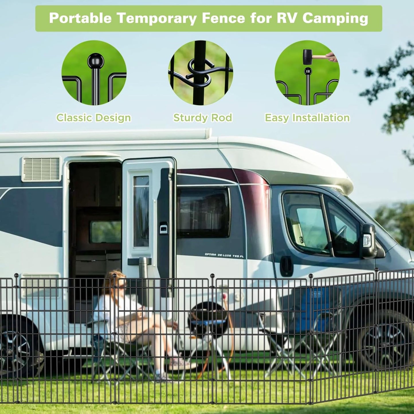 10 Panels No Dig Garden Fence with Gate, 44in(H) × 23.6ft(L) Decorative Metal Outdoor Dog Fence, Rustproof Pet Fencing for Yard, Patio, Flower Bed -Temporary Fencing| Easy to Install