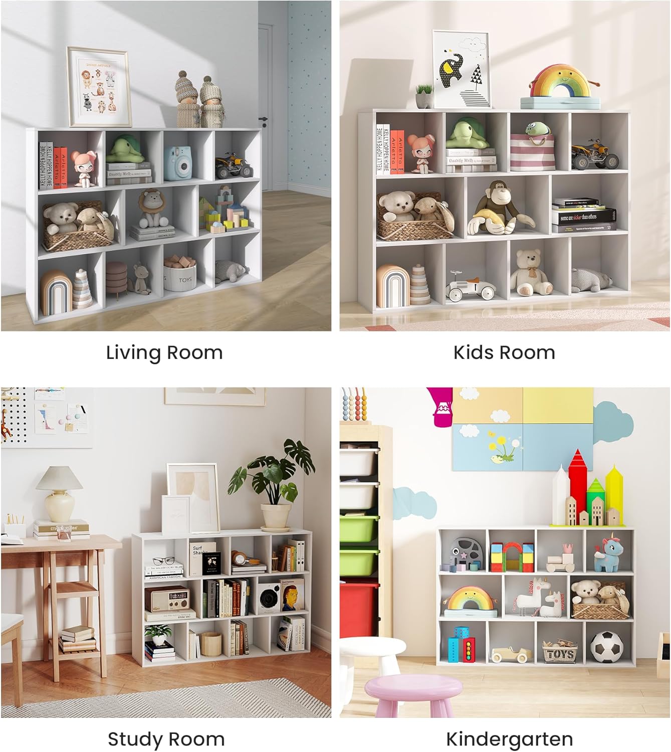 11 Cube White Kids Toy Storage Organizer & Bookshelf – Toy and Book Storage for Kids, Baby Bookshelf for Nursery, Wooden Bookcase & Book Organizer for Classroom