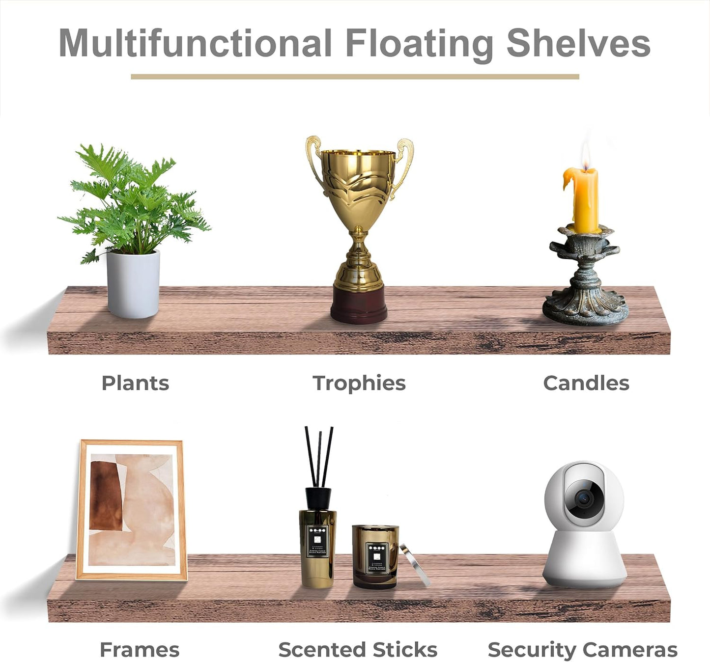 Sorbus Floating Shelves for Wall - 48 Inch Long Bathroom Shelves, Wall Decor for Bedroom, Kitchen, Living Room & Book Storage - Mounted Floating Shelf with Invisible Brackets (Mahogany, 3 Pack)