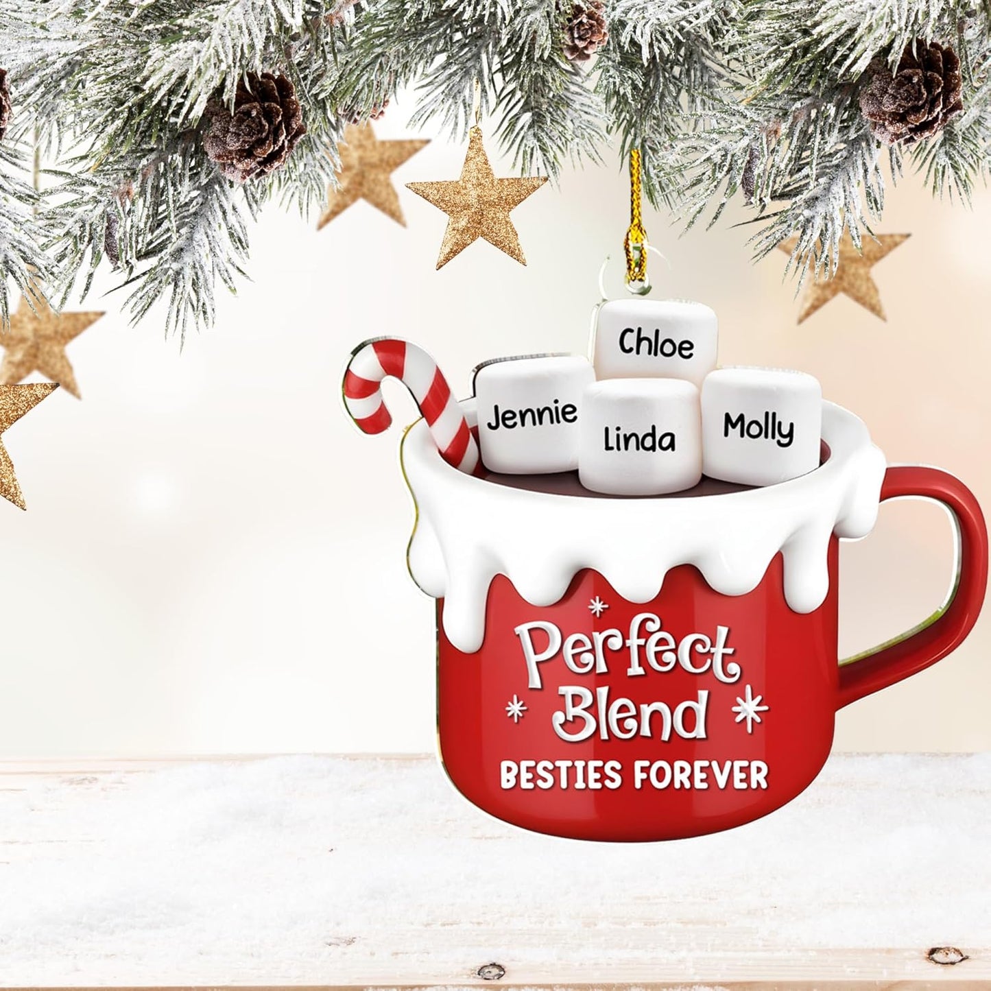 A Blend of Christmas Cheer Personalized Acrylic Ornament β Custom Name Charms Family Members up to 10 People, Holiday Decoration for Family Members & Friends