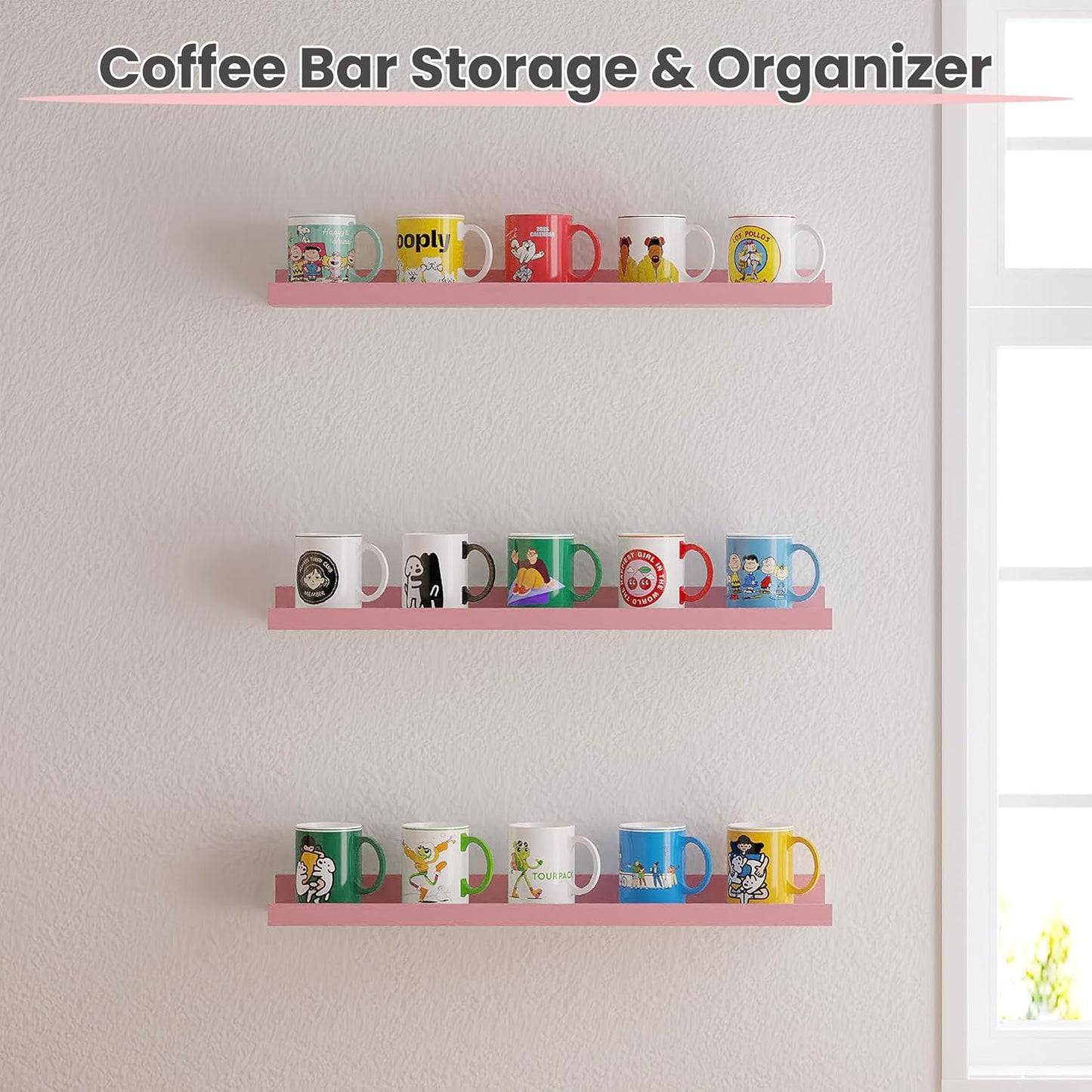 upsimples Pink Shelves for Wall, Kawaii Room Decor for Teen Girls, Bedroom, Living Room, Game Room, 6 Pack 23.6 inch Long Wall Mounted Wood Shelves for Picture, Plants