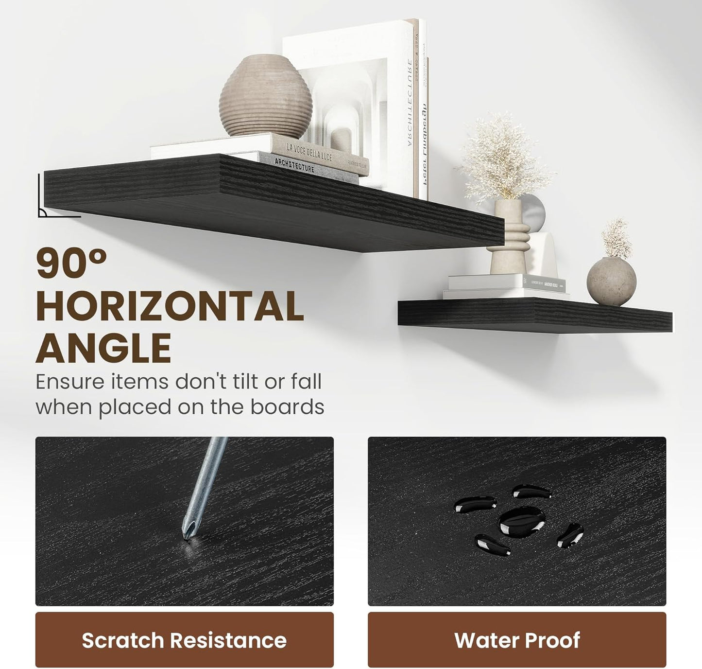 55 Inch Floating Shelves, 12 Inch Deep Floating Shelves for Wall, Floating Shelf with Invisible Brackets, Deep Shelves for Bathroom, Bedroom, Living Room, 1 Pack, Black