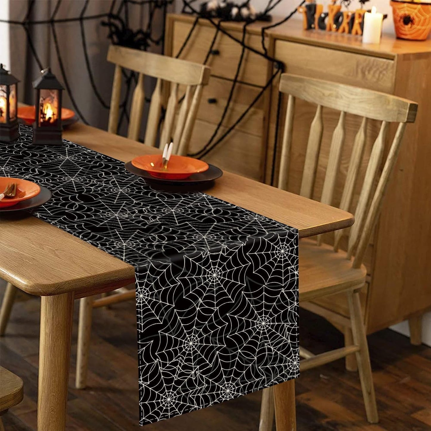 Halloween Table Runner Spider Web Black Linen Table Runners for Seasonal Holidays Indoor Outdoor Kitchen Dining Party Home Decor 13 x 120 Inch