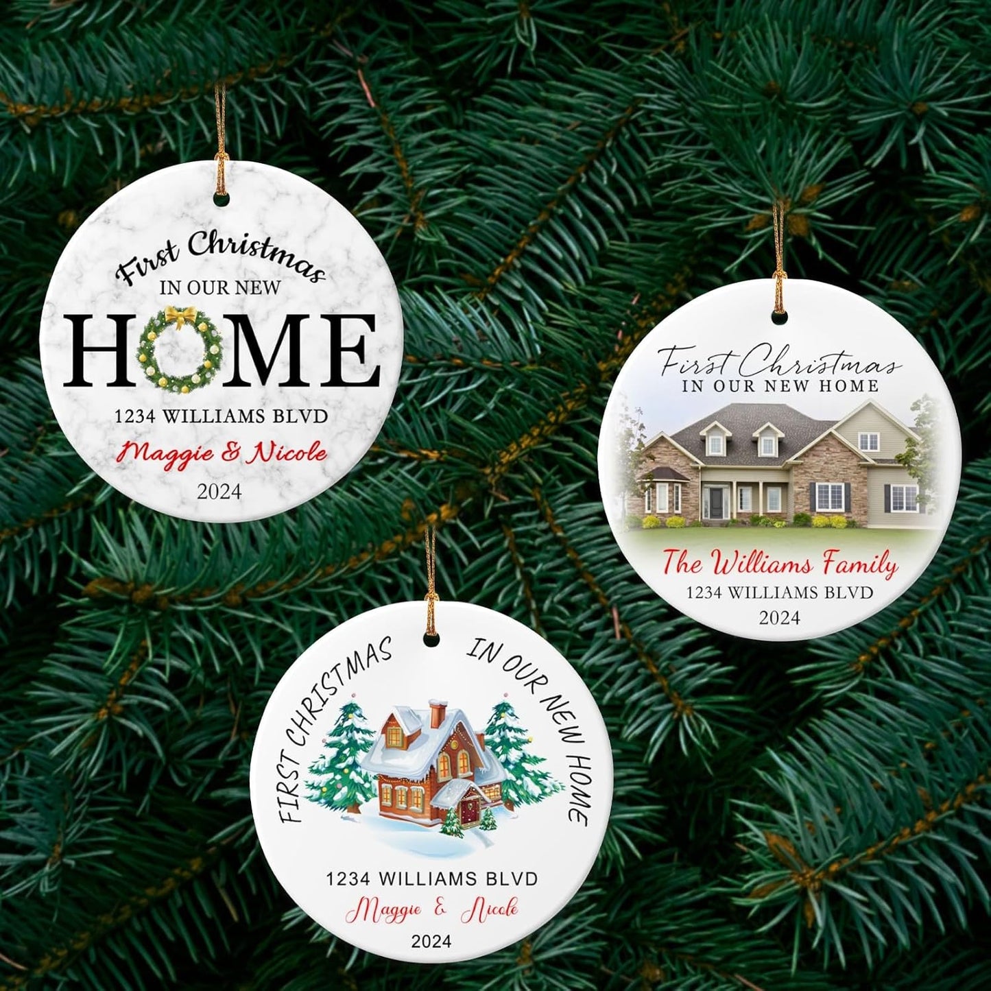 Personalized New Home Ornament 2025 w/Photo & Address, Custom First Christmas in Our New Home Ornaments,Double-Sided Ceramic Customized New House Xmas Ornaments