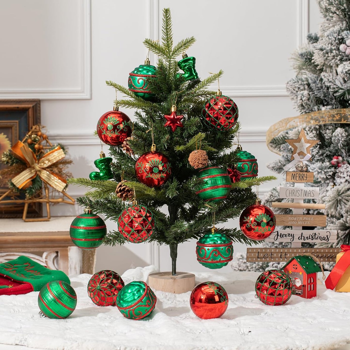 150PCS Red and Green Christmas Ornaments, Shatterproof Christmas Ball Ornaments Set, Assorted Christmas Baubles Hanging Decorations for Xmas Tree Home Festival Party Wedding (Red & Green)