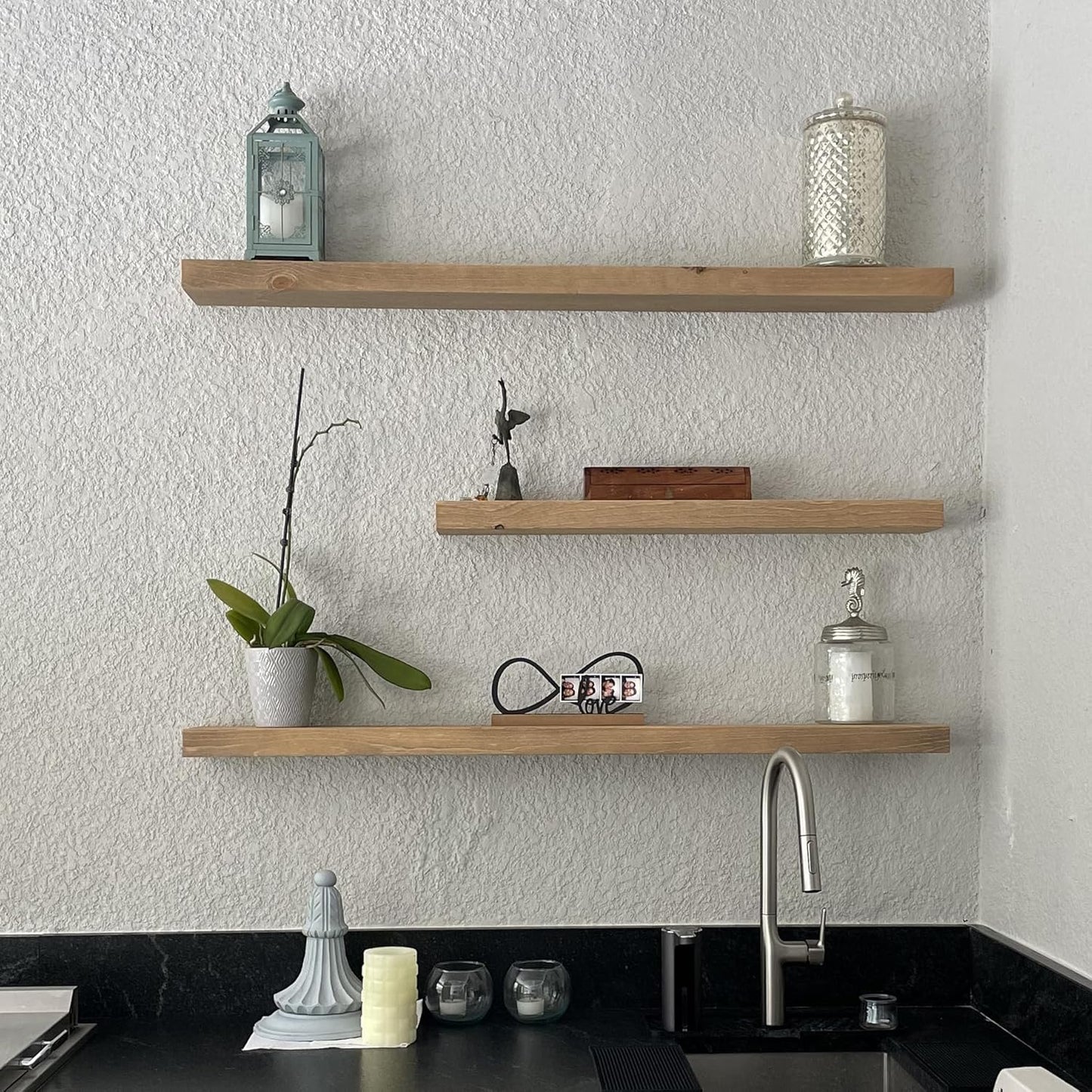 joelsantiques 48 Inch Wooden Floating Shelves for Wall - 48x6x2 in - Made of Natural Wood - Long Heavy Duty Rustic Wall Shelves for Bedroom - Perfect for Living Room, Kitchen - Natural