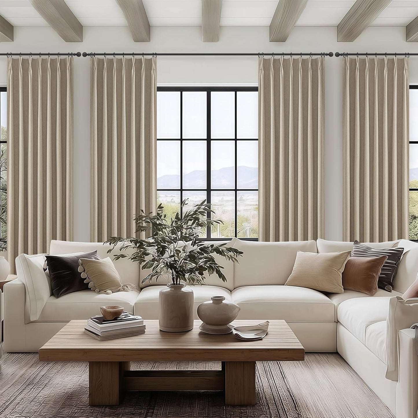 GreyBeige 108 Inch Curtains 2 Panel Set Burg Modern Decorative Dark Out Curtains for Bedroom Heat and Cold Blocking Window Coverings 9ft High Pinch Pleated Drapes for Living Room (W40 xL108)