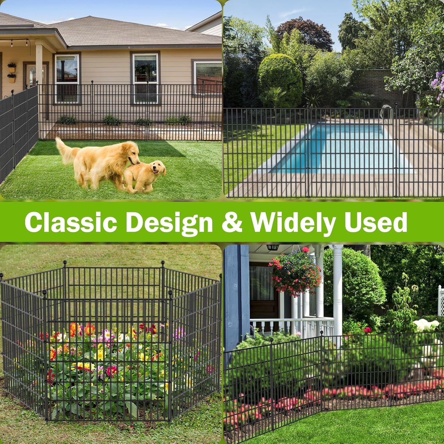 10 Panels No Dig Decorative Outdoor Garden Fence for Yard, 40 in(H) X 23.6 ft(L) Animal Barrier Fencing Rustproof Metal Wire Panel Border for Dog, Rabbits, and Patio Temporary Ground Stakes