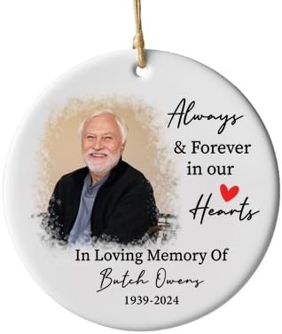 Personalized Memorial Ornament – Custom Photo Christmas Keepsake – in Loving Memory Gift for Loss of Loved One – Always in Our Hearts Ceramic and Acrylic Ornament – Remembrance Gift