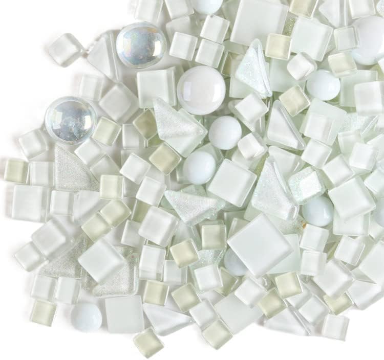 1.1 LB Irregular Crystal Mosaic Tiles,Small Particle Color Decal Crystal Glass Tile DIY Hobbies Children Handmade Crystal Craft for DIY Handmade Decorative Materials (White Series)