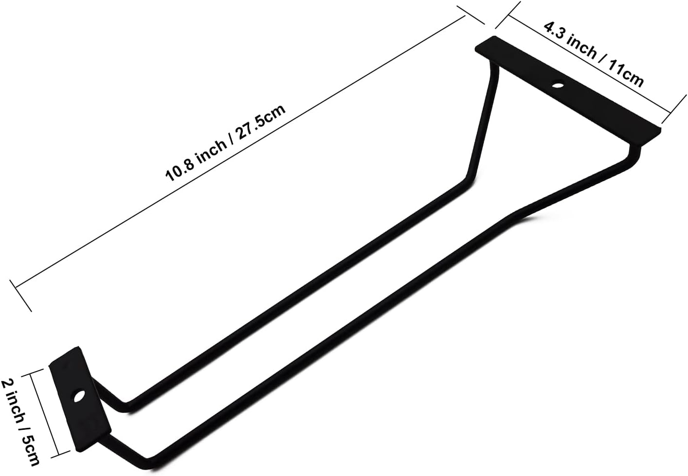 10.8 Inch Black Wine Glass Rack, Under Cabinet Wine Glass Holder Stainless Steel Stemware Rack - Hanging Stemware Holder for Cabinet Kitchen Bar, Set of 2