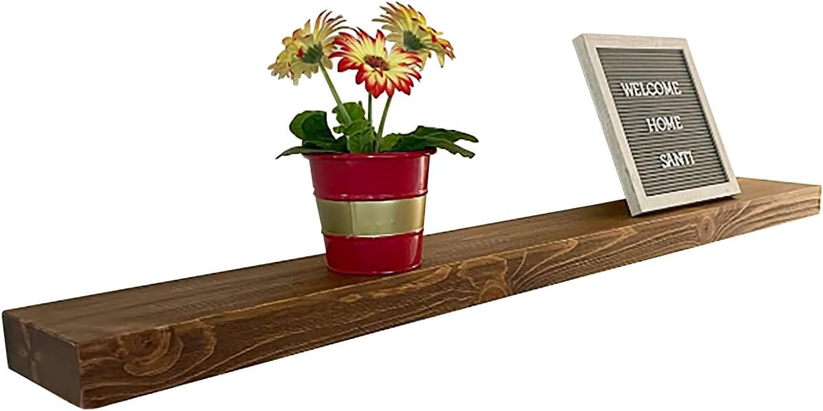 joelsantiques 42 Inch Wooden Floating Shelves for Wall - 42x6x2 in - Made of Natural Wood - Long Heavy Duty Rustic Wall Shelves for Bedroom - Perfect for Living Room, Kitchen - Medium Brown