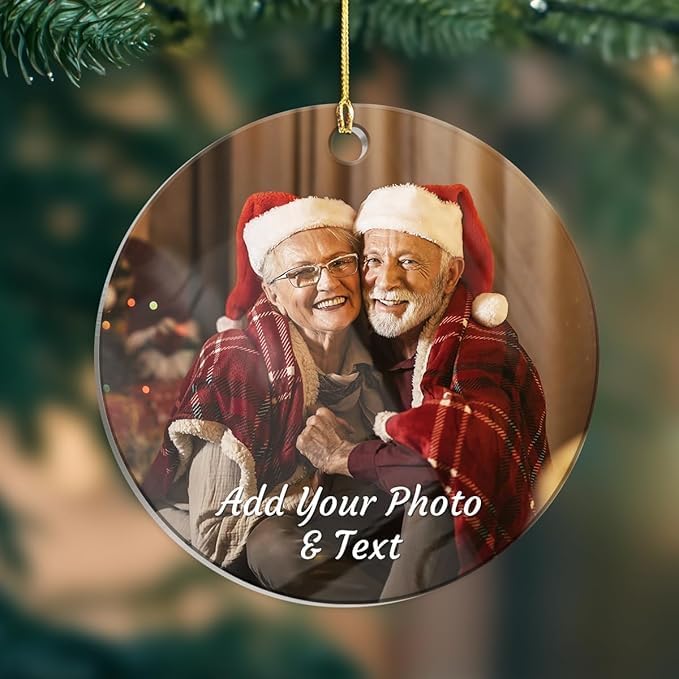 Personalized Photo Ornament for Couple - Custom Acrylic Round Keepsake Gifts with Picture for Wife, Husband, Grandparents