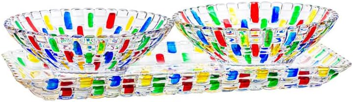 Colorful Woven Glass Decorative Crystal Bowls Sets, Hand Painted Glass Bowls and Tray Sets for Home Decor, Centerpiece for Snack, Dessert