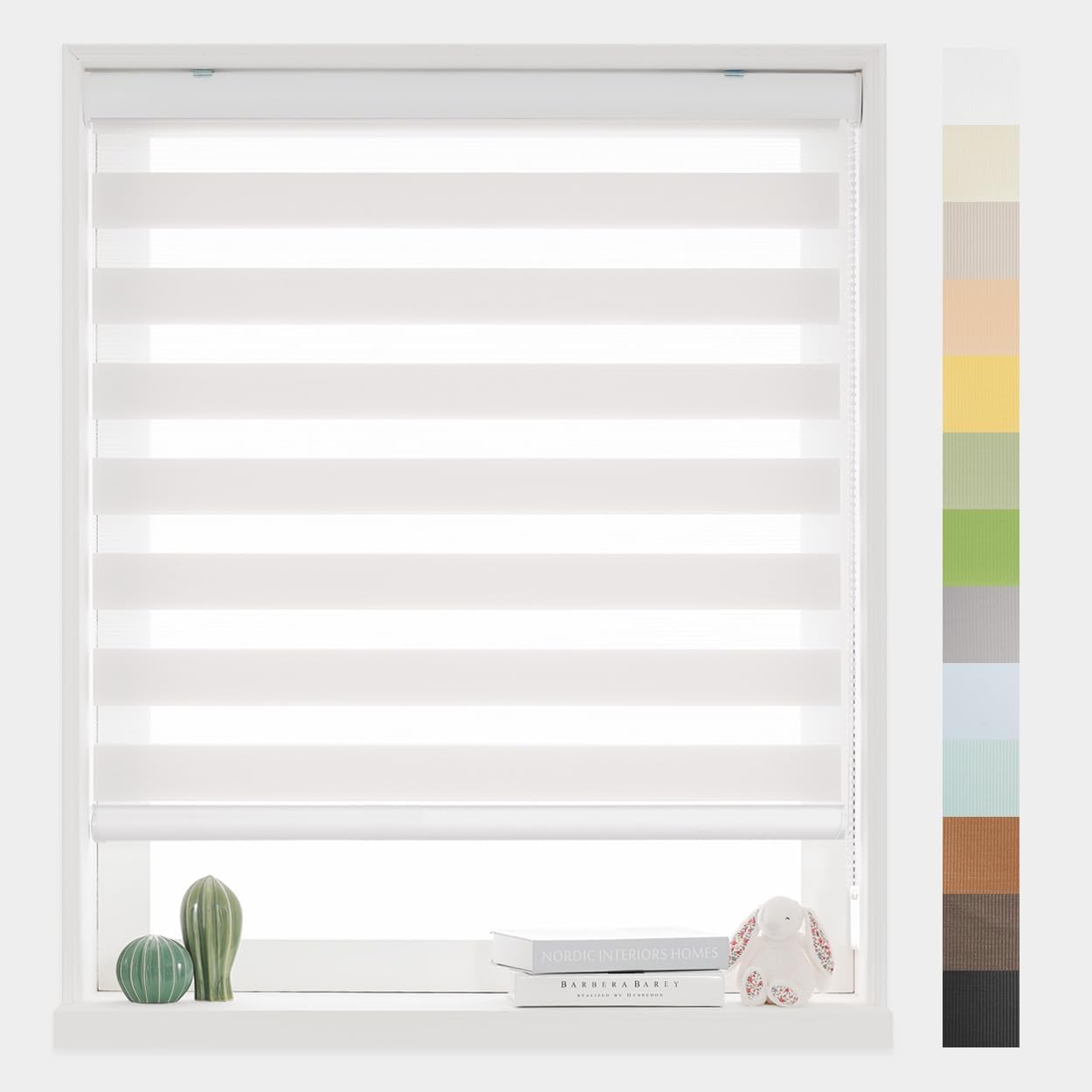 Foiresoft Standard Custom Zebra Roller Blinds for Windows [W10–105 x H10–115 Inch, Grey, Basic], Light Filtering Dual Layer Shades for Bedroom, Living Room, Office, 13 Colors