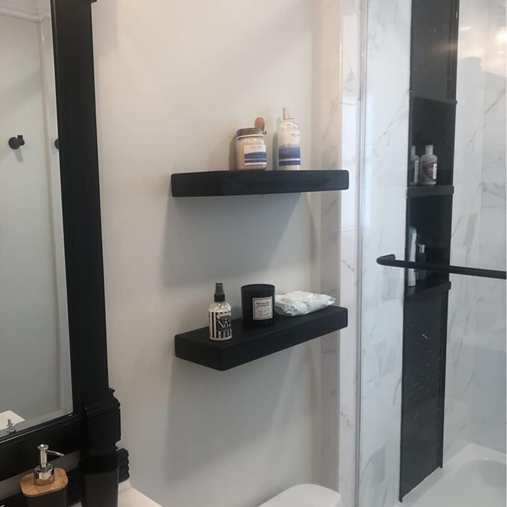 joelsantiques - 18 Inch Wooden Floating Shelves for Wall - 18x6x2 in - Made of Natural Wood - Short Heavy Duty Rustic Wall Shelves for Bedroom - Perfect for Bathroom, Kitchen - Black